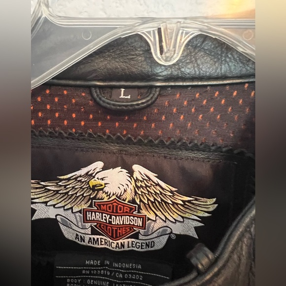 Authentic Men's Harley Davidson Leather Riding Jacket size Large Black Orange - Picture 4 of 9